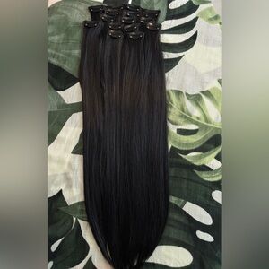 HUMAN HAIR BLEND 24 In Black Clip in Hair Extensions Straight Beautiful Hair